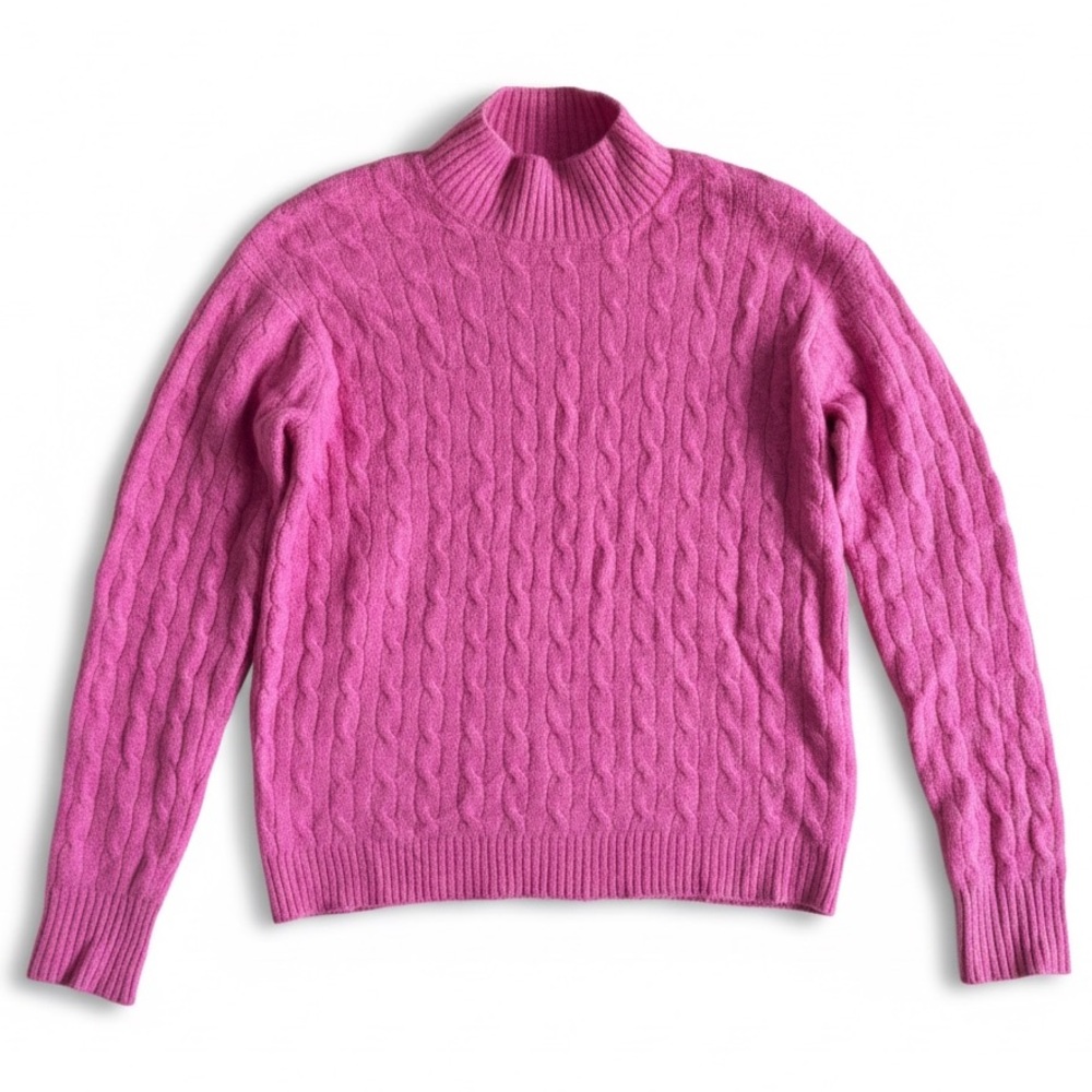 J. Crew Extra Soft Cable Knit Mock Neck Sweater Cozy Stretch Hot Pink Small